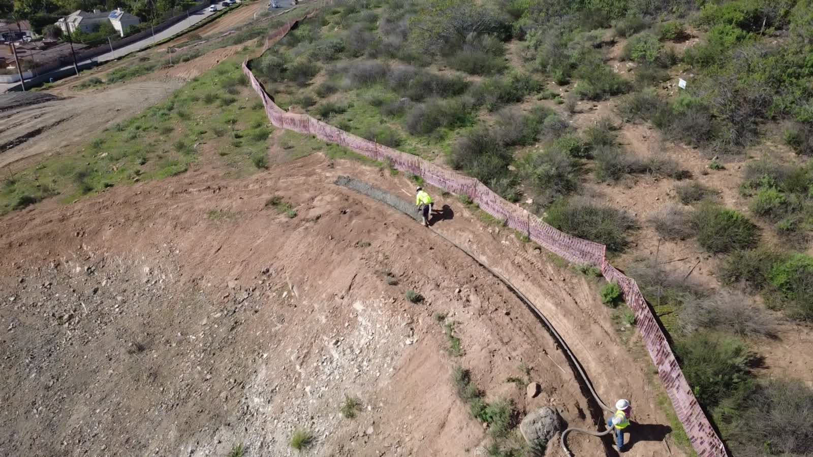 Aerial view of a hillside V-ditch
