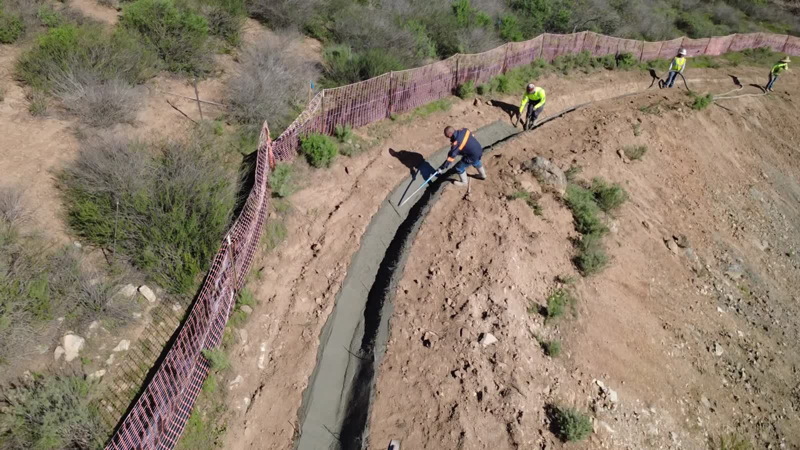 Finished V-ditch on a slope